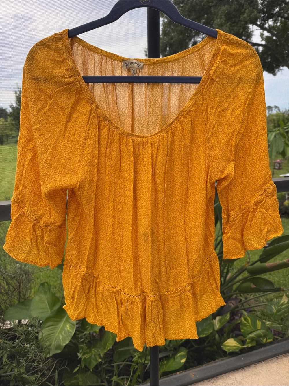 Democracy Mustard Ruffle-Hem Peasant Blouse